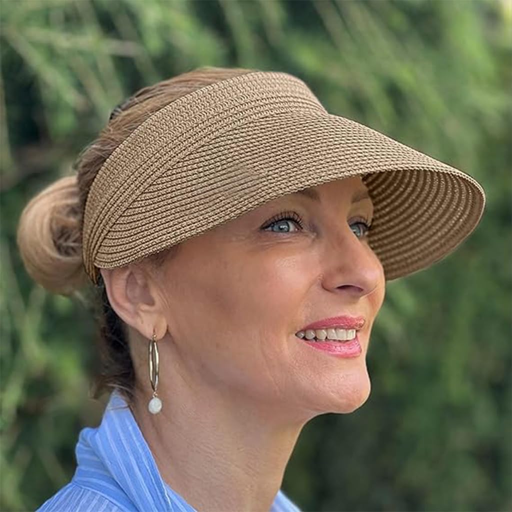 PALAY Straw Hat Sun Hats for Women Wide Brim Beach Hat for Women Upgrade UV Protection Cap Travel Hat for Women Summer Packable Sun Visor Hat - Khaki, UPF 50+