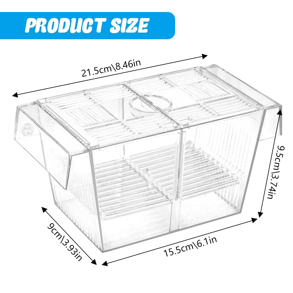 Qpets Aquarium Fish Breeding Box in-Tank Floating Breeding Box with Suction Cups Large Quarantine Fish Tank Box Acrylic Large Fish Breeding Box, 20.5x9.5x9.9cm