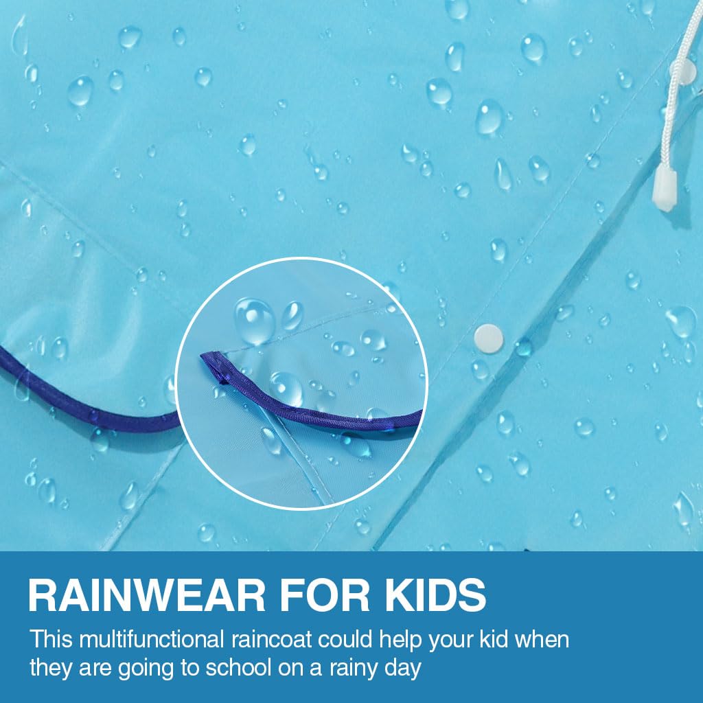 PALAY Raincoat for Kids Boys Girls with Hood, Polyester Rain Ponchos with Pockets, Bright Color Cute Raincoat for 3-7 Years Old Kids