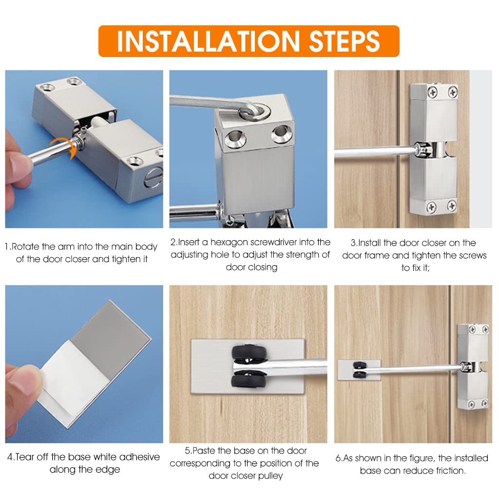 HASTHIP Door Closer, Zinc Alloy Automatic Safety Spring Door Closer, Adjustable Closing Door Hinge, Quiet Door Closer for Wooden Door, Metal Door, Security Door, Weight Up to 30 Kgs (Silver)