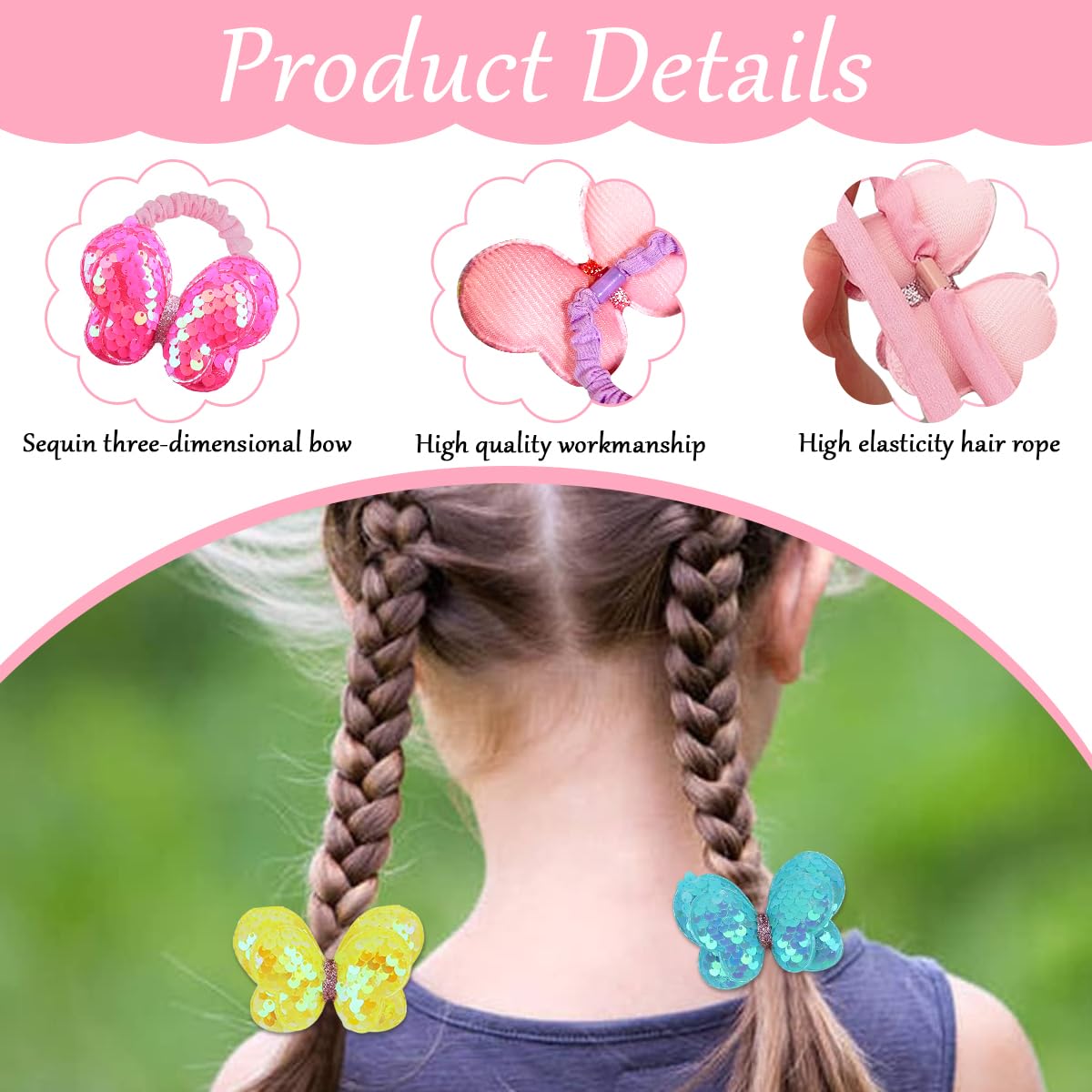 PALAY 6 Pcs Sequins Butterfly Scrunchies for Girls Bows Scrunchies Butterfly Scrunchies Hair Accessories for Girls Stylish Glittering Butterfly Scrunchies for Girls