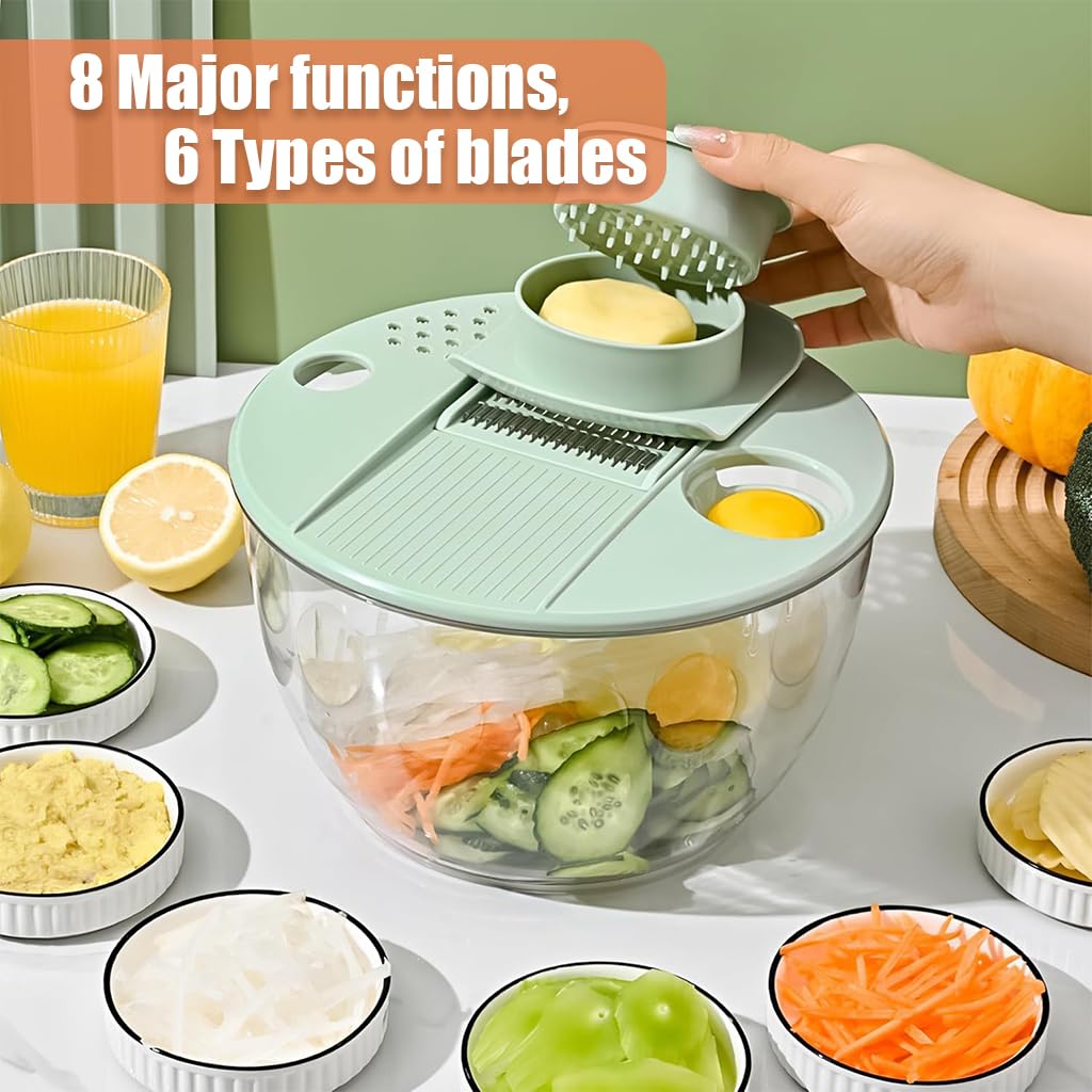 HASTHIP 4L Salad Dryer Bowl Multifunctional Salad Processer Bowl with 6 In 1 Food Processer Blades Large Capacity Salad Dryer Bowl