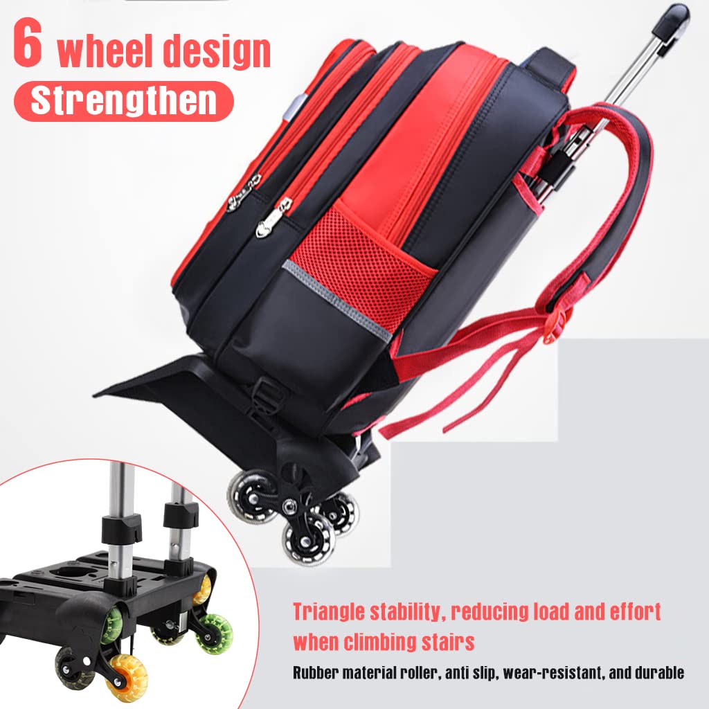 PALAY School Bags for Girls Boys Trolley Bag Primary School Backpack with 6 Wheel, Detachable Wheel Stand with Puller School Bag for 1-5 Grade Students