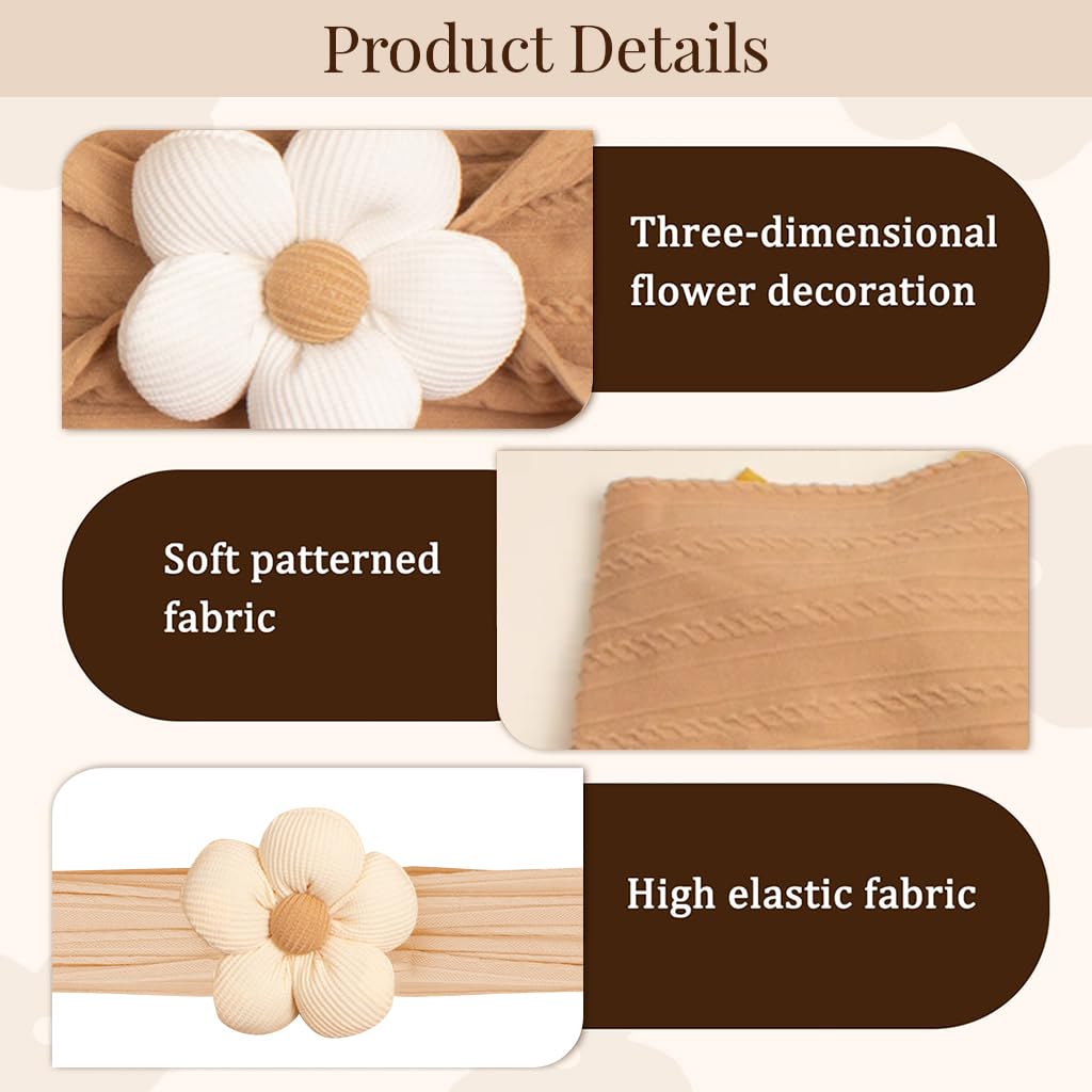 PALAY 5 Pcs Baby Flower Headbands Baby Girls Nylon Headbands Soft Hairbands Hair Accessories for Newborn Infant Toddler Kids
