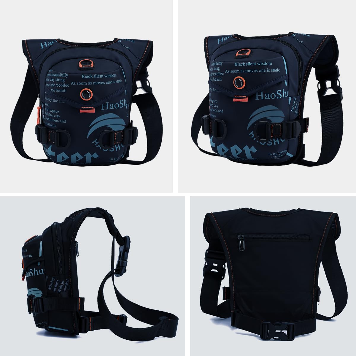 GUSTAVE Waist Bag for Men, Unisex Crossbody Bags, Nylon Multi-Pocket Thigh Bag, Fanny Bag Strap to Leg or Hip for Camera, Motorcycling, Outdoor, Hiking, Adventure and Travel