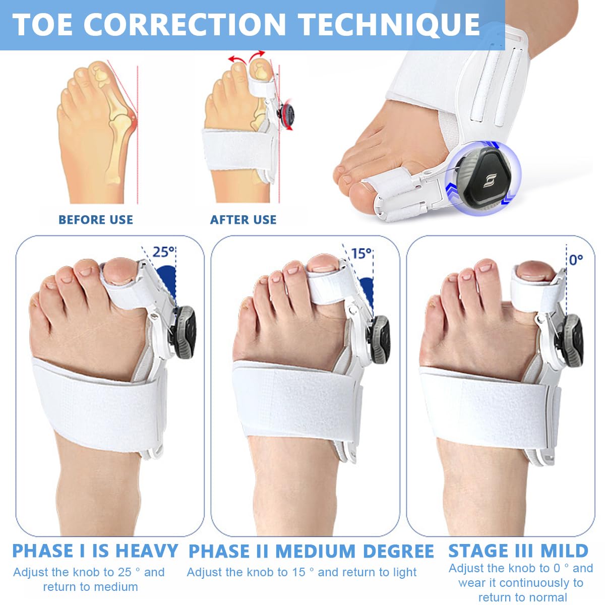 HANNEA Bunion Corrector, Orthopedic Bunion Toe Straightener, Bunion Splint for Women Men Adjustable Direction Bunion Corrector for Right/Left Foot Bunion Corrector, Black