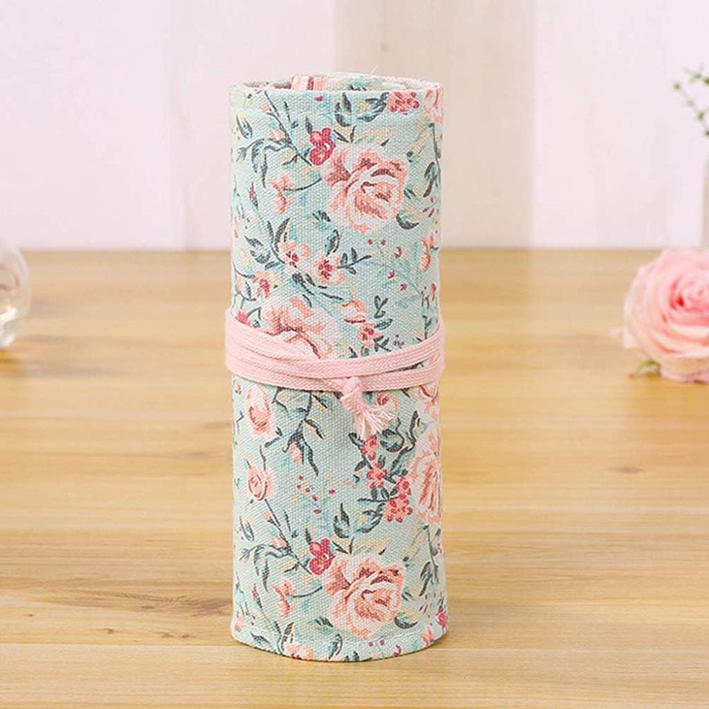 PATPAT Canvas Handmade Knitting Pencil Roll Wrap Holder Pouch Case with 48 Slots