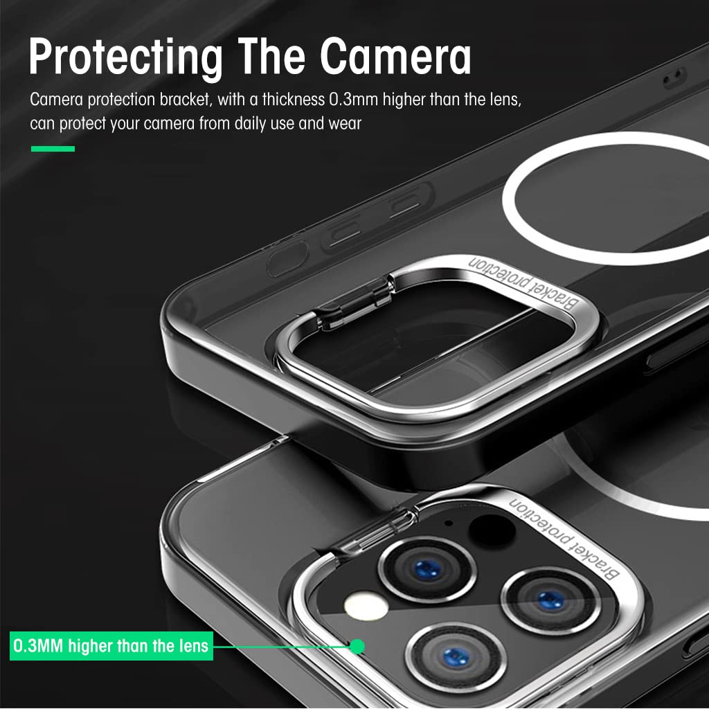 ZORBES Phone Case for iPhone 14 Pro, Compatible with MagSafe, TPU Phone Case with 2 in 1 Camera Protective Bracket/Phone Holder, Anti-Scratch Protective Phone Case for iPhone 14 Pro Black
