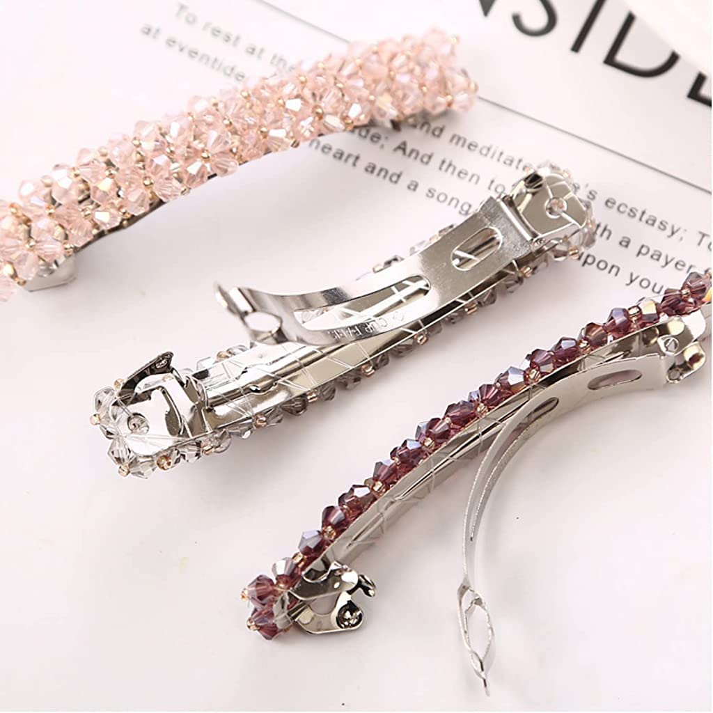 ZIBUYU Hair Pins for Women Girls Stylist Shiny Barrette Rhinestone Non-Slip Hair Pins Clips for Hair Accessories Elegant for Women & Girls Gifting (Pink, Black, White) - 3 Pcs