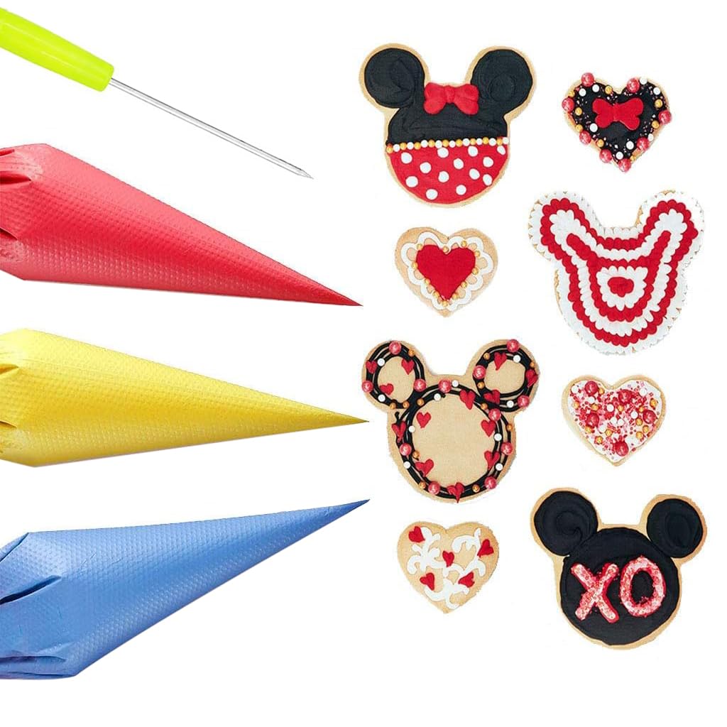 HASTHIP Tipless Piping Bags, 100Pcs Piping Pastry Bag for Royal Icing/Cookies Decorating, Cake Decorating Supplies Kit with 10 Piping Bags Ties, 10 Bag Clips & 2 Scriber Needle
