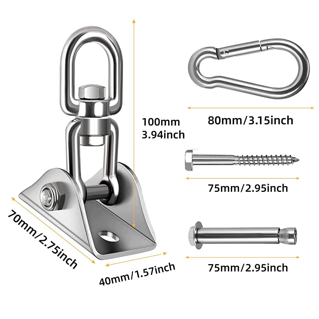 Supvox Heavy Duty Ceiling Hook Kit for Installation of Hammock, Swing, Sandbag, Yoga Hammock, Ceiling Fan, Ceiling Lights, Stainless Steel 360° Swivel Ceiling Mounting Accessories, Maximum Load 250kg