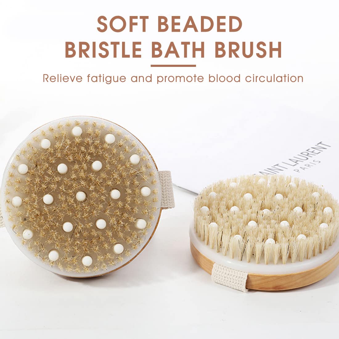 MAYCREATE Body Massage Brush for Bathing,Bath Body Scrubber Wet or Dry Body Brush Natural Bristles with Massage, Nodules Reducing Cellulite Toxins and Lymphatic