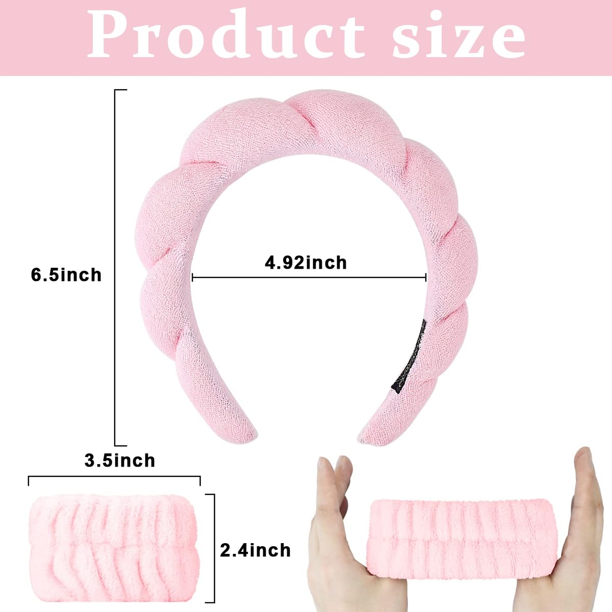 MAYCREATE Spa Headband Wristband for Women Girls Face Washing, Facial Skincare Headband Sunflower Sponge Makeup Hairband Wrist Washband Combo Set - Pink