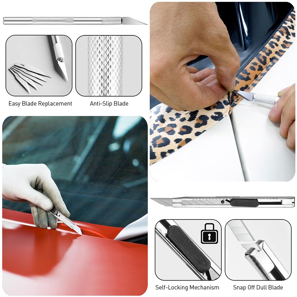 ZIBUYU Car Window Tint Removal Tools Set of 9Pcs Car Protective Paint Film Application Tools with Film Cutter, Squeegee, Precision Cutter, Replacement Blades, Multipurpose Tools for Wall Paper, Tint