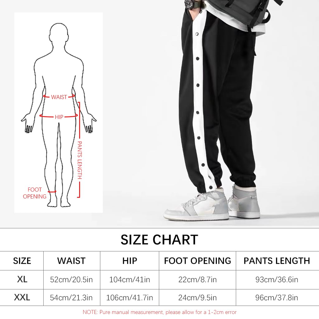 GUSTAVE Men's Trousers Sport Pants Casual Trousers Side Button-up Design Summer Fashion Breathable Men Trousers Elastic Waist Men's Casual Sport Trousers, XXL, Black
