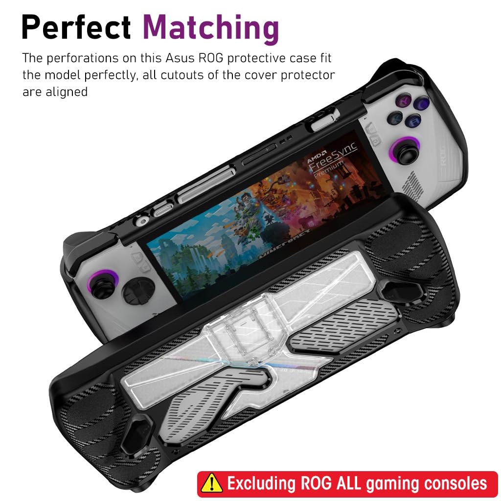 ZORBES Case for Rog Ally, Rog Ally Game Console Protector, Anti-Scratch TPU Cover with Folding Kickstand, Transparent PC + TPU Case, Non-Slip Protective Case Skin Cover Handheld Cover, Not Included Rog Ally