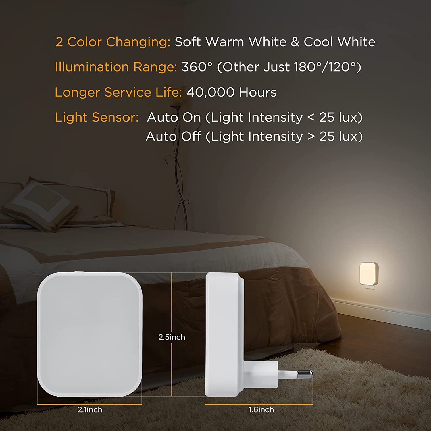 ELEPHANTBOAT 4 Pcs of Switchable Night Lamp for Bedroom Plug and Play, Lighting Sensor Night Light Cabinet Light for Children/Kids Bedroom Hallway Stair Kitchen(Warm Light+ White Light)