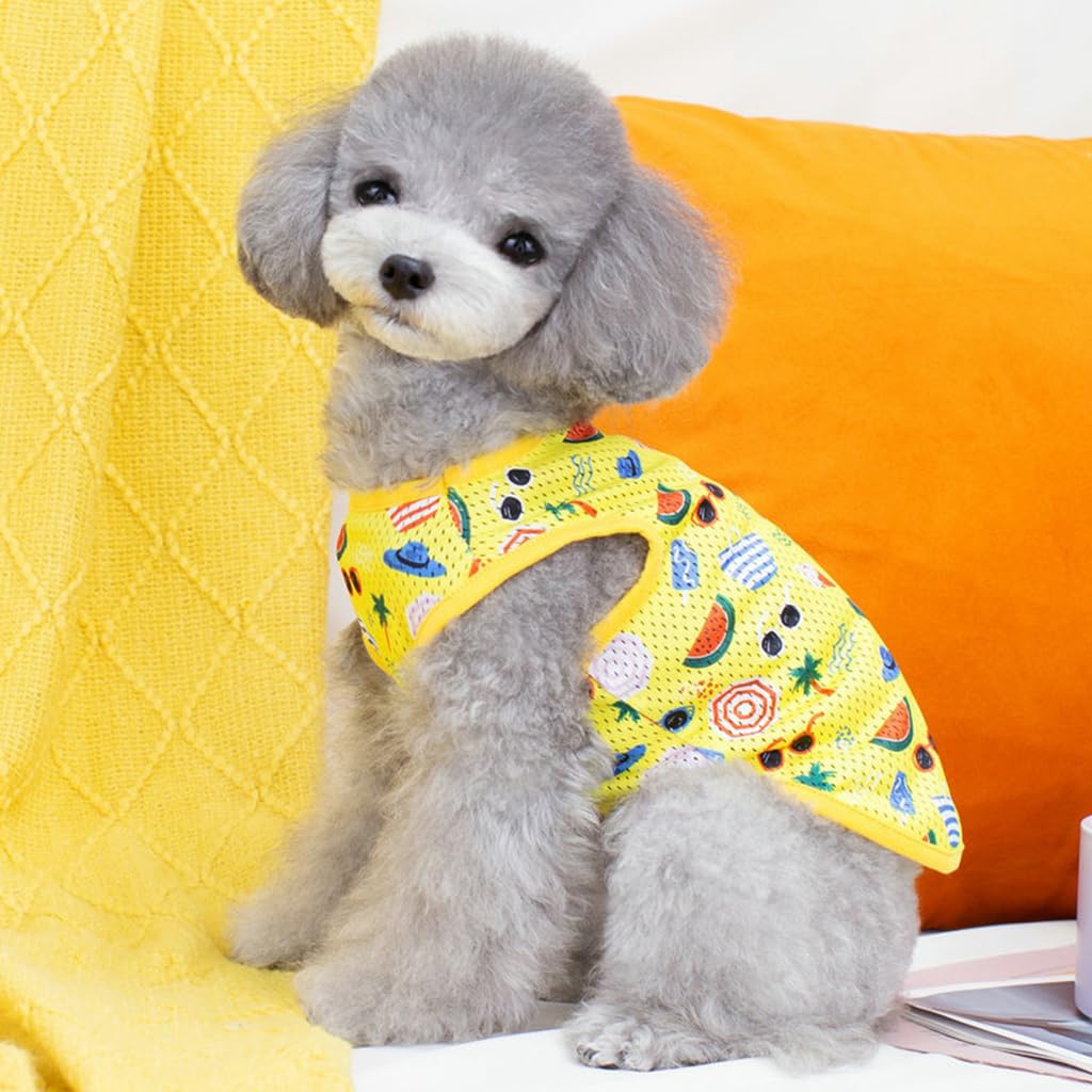 Qpets 2 Pack Dog Clothes Lovely Print Shirt for Small Dogs Yellow & Blue Summer Breathable Dog Vest Stretchy Dog Clothes Sleeveless Dog Clothes for Small Dogs, Cat (Size: L, Yellow+Blue)