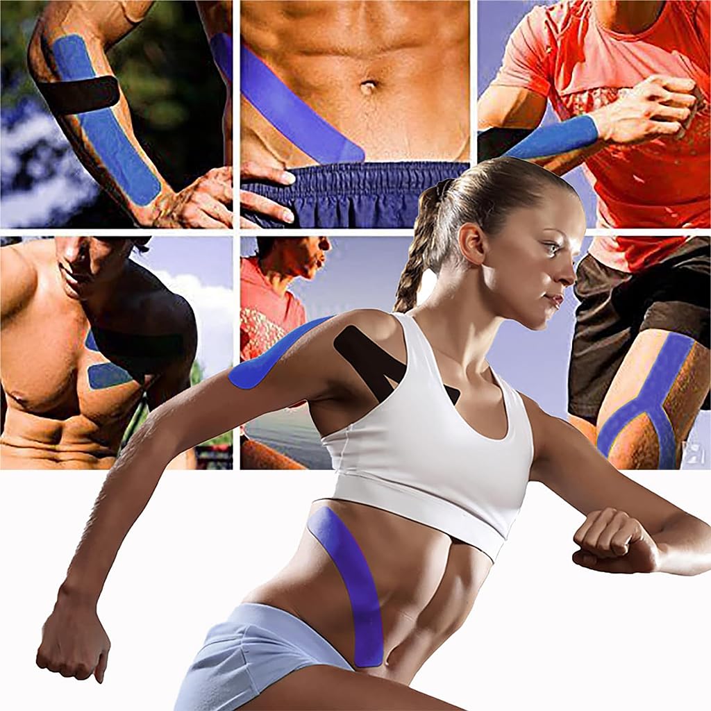 HANNEA Waterproof Kinesiology Tape, Breathable Athletic Sports Tape for Joints Support & Muscle Pain Relief, Muscles, Ankle K Taping Waterproof Athletic Tape for Pain Support, 2in×16.4ft, Blue