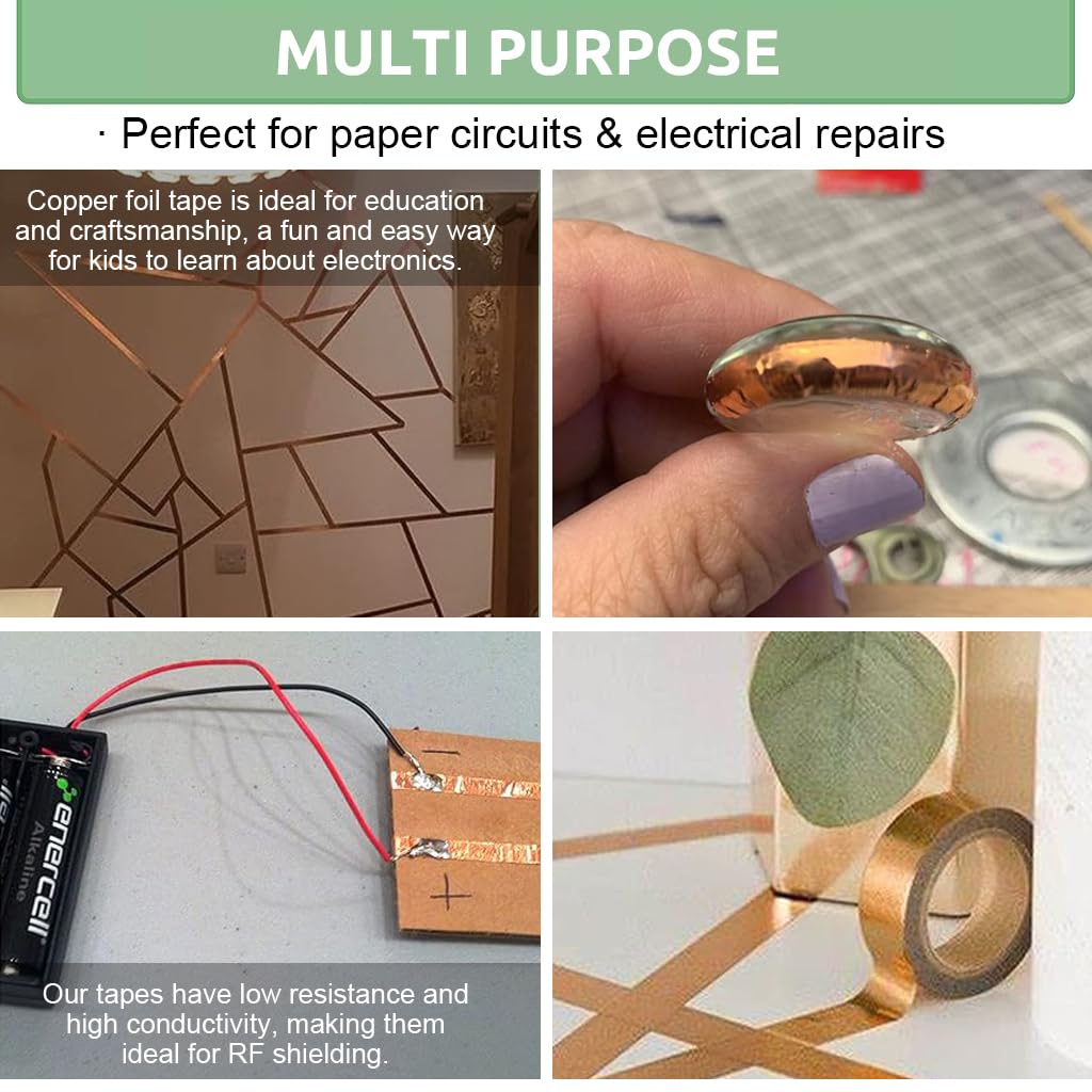 HASTHIP Copper Slug Tape 2cmx20m Copper Tape for Wrapping and Insulating Wire Circuits, Cuttable Self Adhesive Copper Tape High Temperature Resistant Electromagnetic Shielding Copper Tape