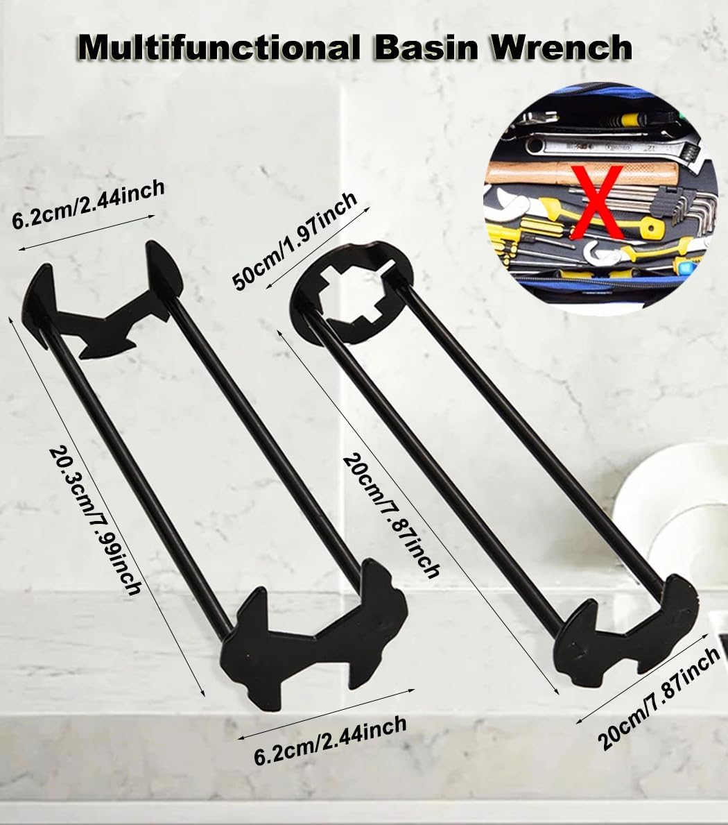 Serplex 2Pcs Sink Wrench Multi Purpose Four-jaw Sink Wrench Universal Metal Screws Removal Tool Universal Sink Wrench for Multi Sizes 7 Universal Screws Nuts Carbon Steel Kitchen Sink Plumbing Tools
