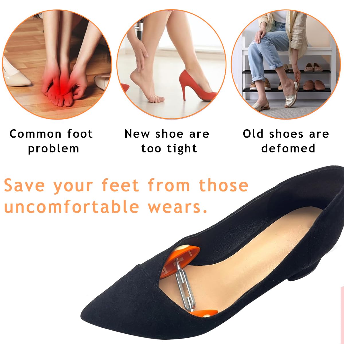MAYCREATE 1 Pair Mini Shoe Stretchers Women Wide Feet, High Heels Boots Stays Shaper Stereotypes Stretchers Expander, Adjustable Men Women Shoe Widener Expander Shaper, Orange