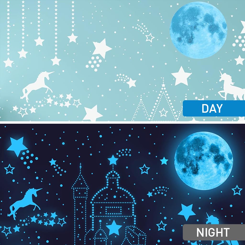HASTHIP Glow in The Dark Stars and Unicorn Wall Decals, Unicorn Wall Decals Stickers Wall Decor for Girls Bedroom Luminous Glow Unicorn Stars Planet Ceiling Stickers for Girls/Boys Gift, B