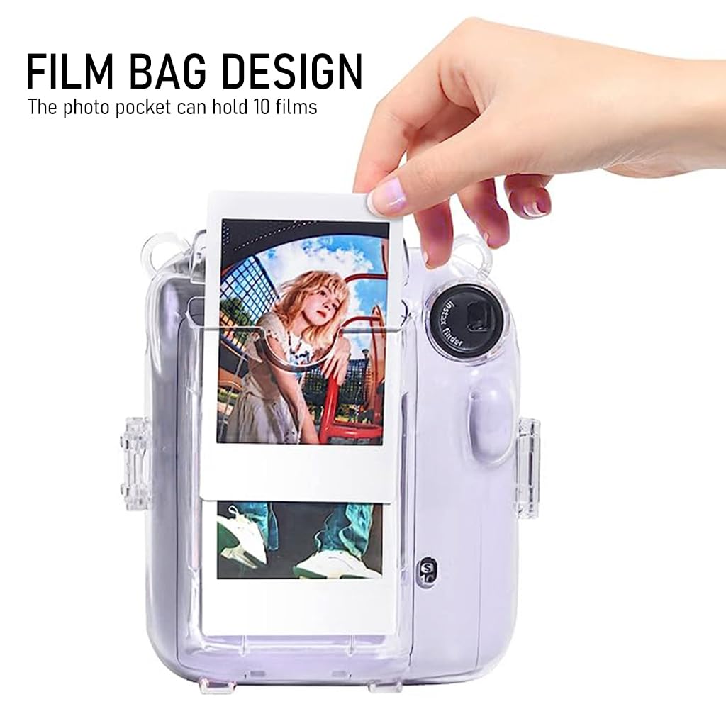 ZORBES Protective Camera Case for Fujifilm Instax Mini 12 Clear Case with Photo Slot Design, Travel Camera Case for Fujifilm Instax Mini 12 with Adjustable Shoulder Strap, Cartoon Sticker
