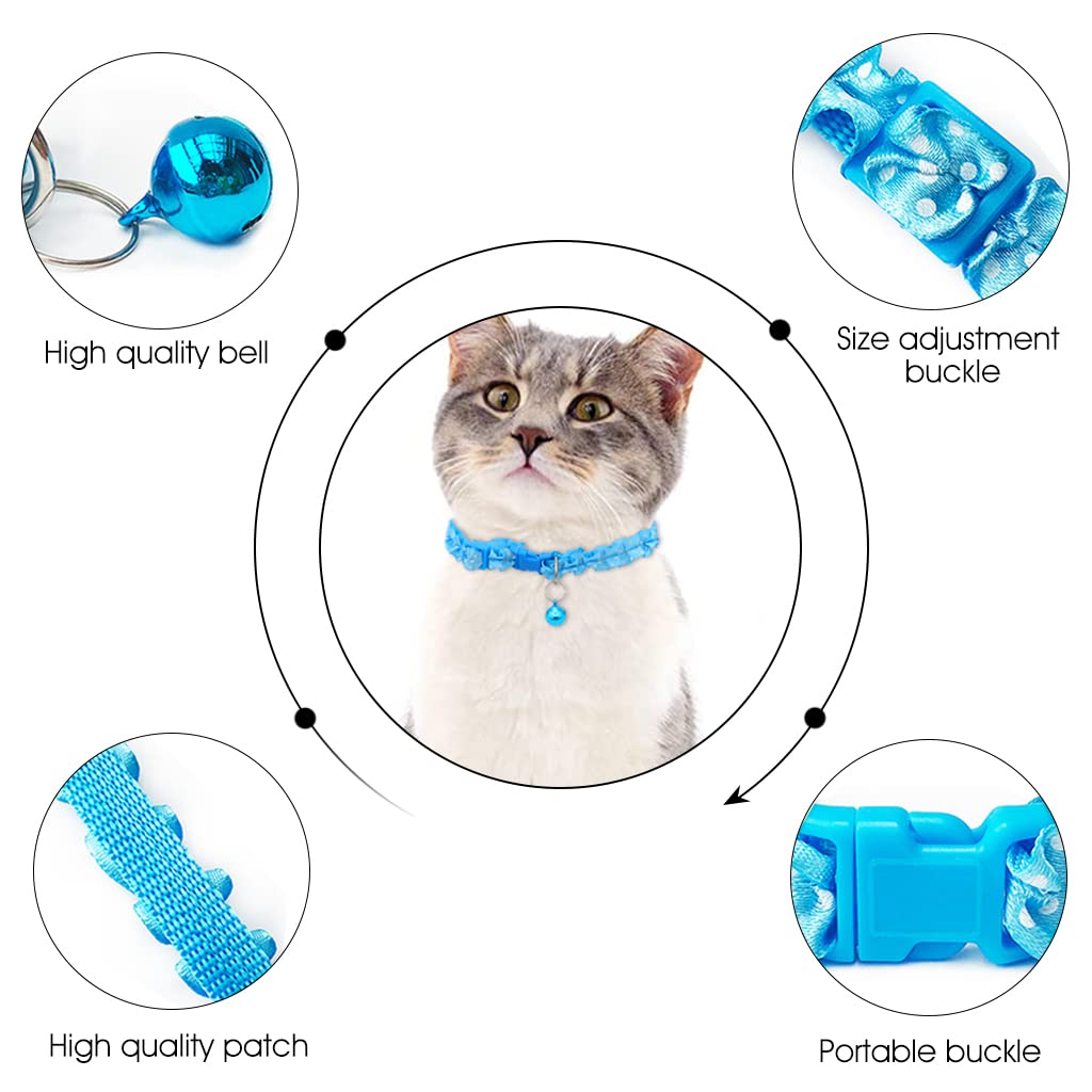 ZIBUYU Cat Collars with Bell Lace Edge Pet Collar with Bell Adjustable Cat Collar with Quick Release Buckle Neck Collar for Cats (7.87 inch to 13.38 inch) - 3 Pcs