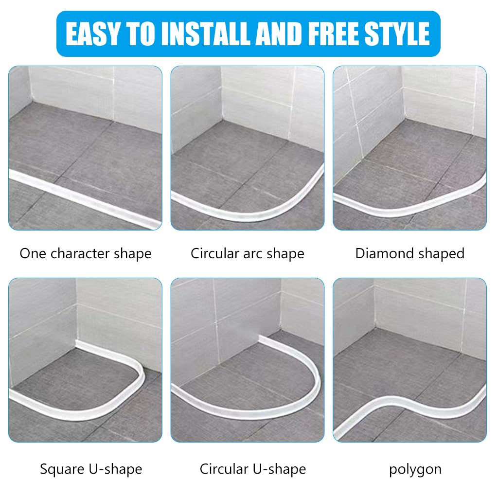 HASTHIP 3.3ft Shower Threshold Water Dam Flexible Shower Water Guard Self Adhesive TPE Shower Water Dam Splash Guard for Kitchen Countertop Sink, Cooktop, Bathroom Tub, with 1Pc Waterproof Glue