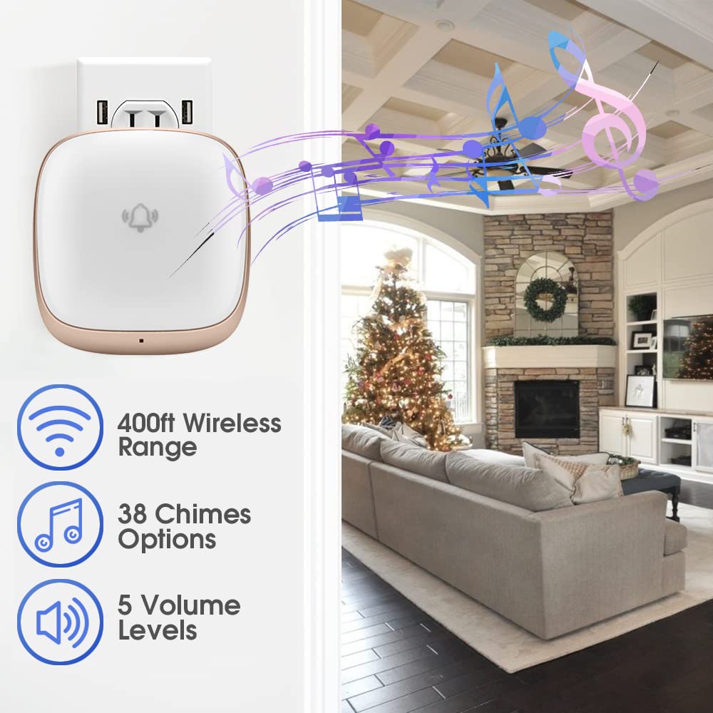 Supvox Door Bell for Home Electrical Self-Powered Battery Free Wireless Door Bell Waterproof IP44 Ding Dong Bell with Catching Eye 7 Colors Flash Light Smart Door Bells 38 Ringtones 5 Level Volume