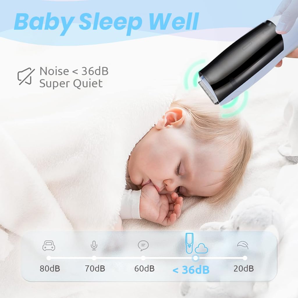 HANNEA Baby Hair Trimmer Quiet Vacuum Hair Clipper 2 Speeds Baby Hair Trimmer Fine Hair Trimmer with 2 Hair Trimming Guides IPX7 Waterproof Rechargeable Cordless Baby Hair Trimmer