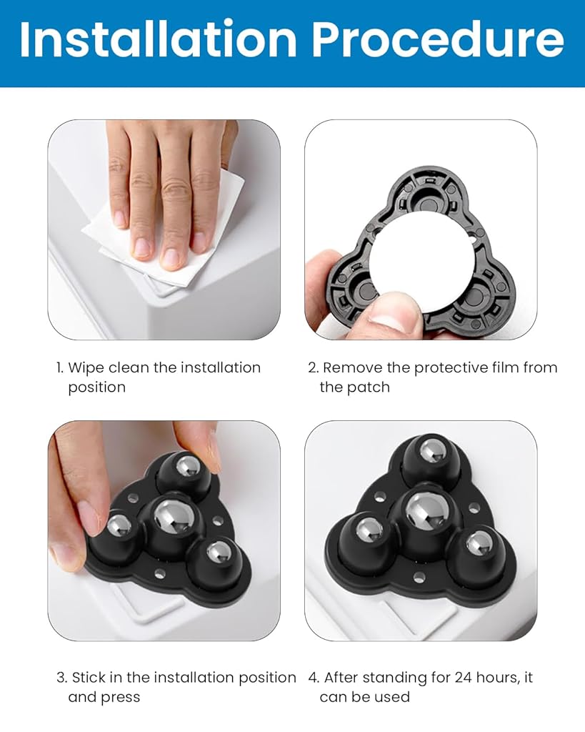 HASTHIP® 8Pcs Self Adhesive 360° Swivel Caster Wheels, 2.4 Inch Steel Ball, 200KG Load, Low-Profile, Mini Universal Wheels for Furniture, Storage Box, Trash Can, DIY, Smooth & Easy Rolling
