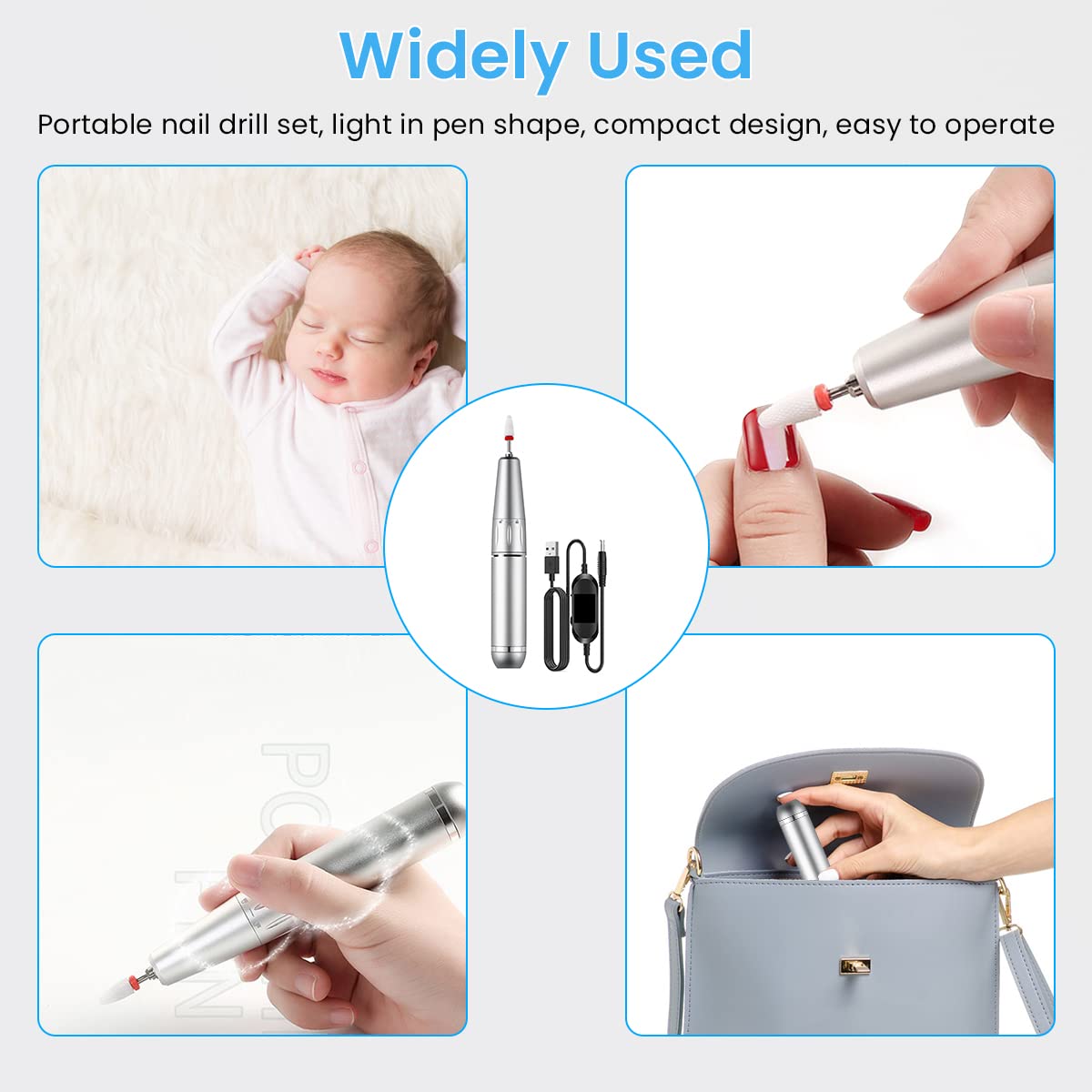 MAYCREATE Nail Drill Machine with Drill Bit Professional 30000rpm Adjustable USB Nail Drill Machine for Gel Nail, Salon Nail Drill Machine Portable Manicure Pedicure Drill for Nair Art