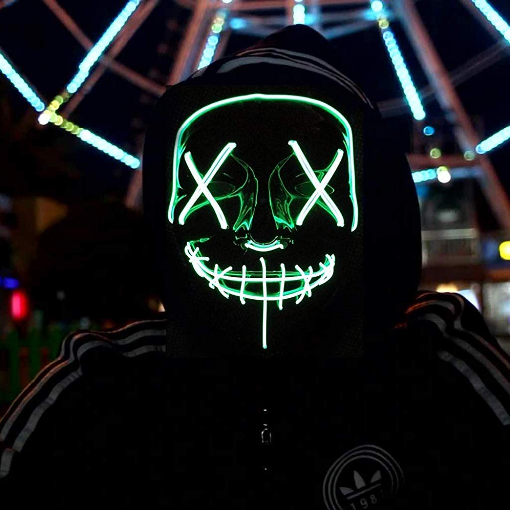PATPAT Halloween Mask LED Light up Mask for Halloween Festival Cosplay Halloween Costume Party Decorations (Green)