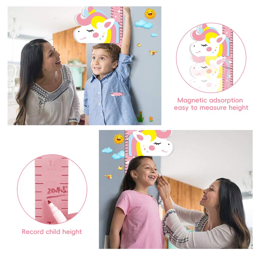 PATPAT Height Growth Chart for Kids Room 70-180cm Height Ruler with Magnetic Cartoon Pink Unicorn Marker Height Growth Chart Kids Room Decor