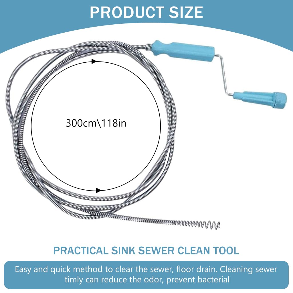HASTHIP 9.8ft Stainless Steel Drain Cleaner Tool, Spiral Spring Pipe Design, Sink & Tub Drain Dredge Tool, Sewer Cleaning Tool for Bathroom, Kitchen & Toilet