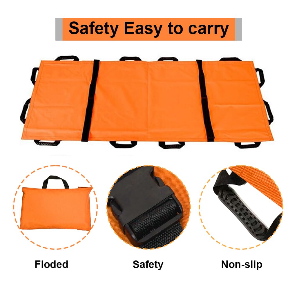 Serplex Folding Emergency Transport Stretcher with 12 Handles, Double Layer Oxford Cloth Waterproof Foldable Emergency Rescue Back Stretcher, Capacity 350 lbs, 70.8