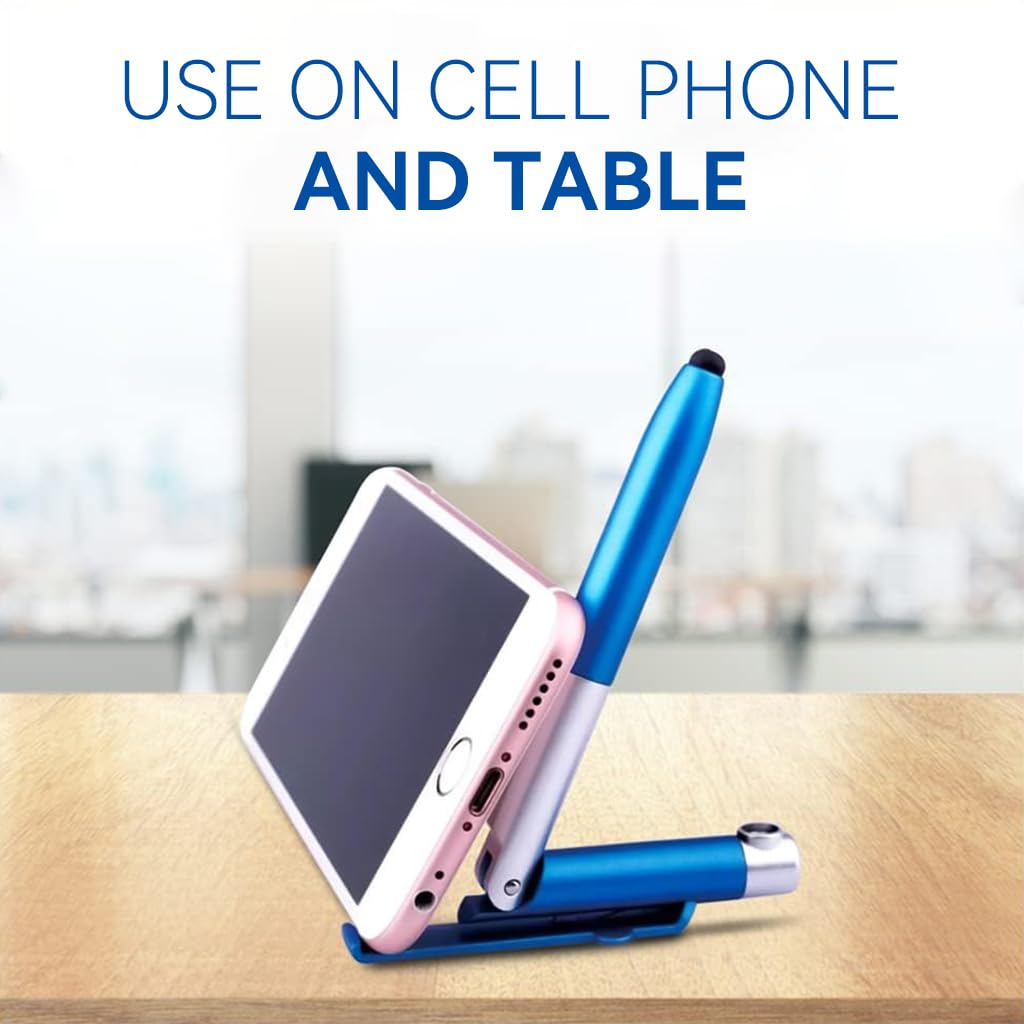 HASTHIP 4Pcs Multifunction Stylus Pen for Phone, Foldable Mobile Phone Rack Touch Ballpoint Pen Portable Desk Phone Holder Pen Ballpoint Pen with Led Light, Folding Signing Pen for Office