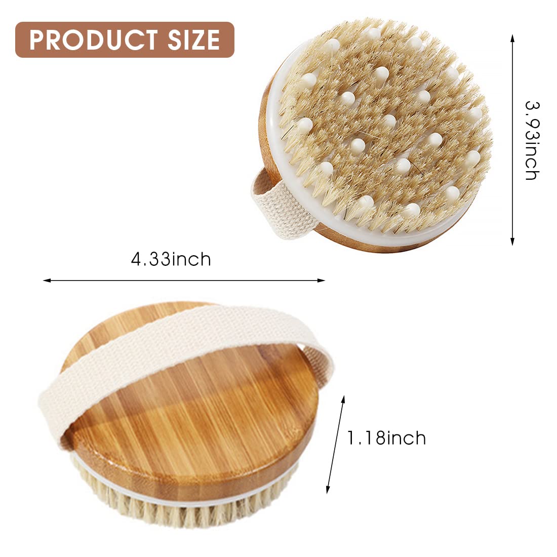 MAYCREATE Body Massage Brush for Bathing,Bath Body Scrubber Wet or Dry Body Brush Natural Bristles with Massage, Nodules Reducing Cellulite Toxins and Lymphatic