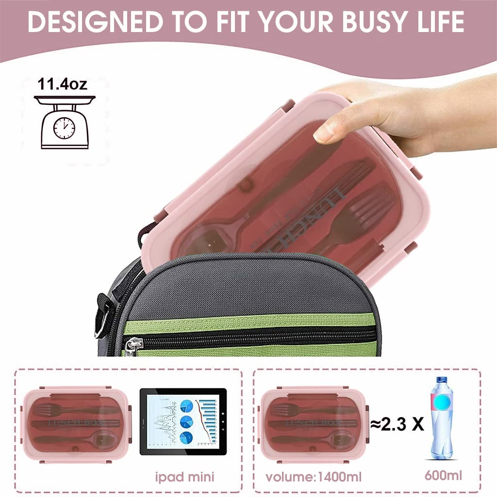 HASTHIP Lunch Box for Men Women Students Kids with 304 Stainless Steel Inner Gall and Cultery, 1000ML Leakproof Bento Box Portable Lunch Box for School Office Picnic Camping