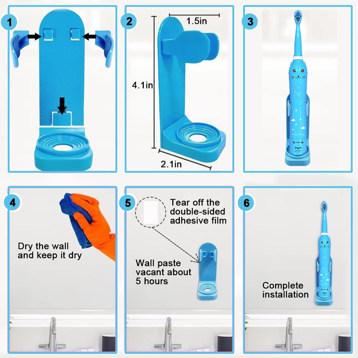 HANNEA Electric Toothbrush For Kids, Battery Powered brush tooth, Age 3+, Soft Nylon Bristles, Chargeable automatic Tooth Brush With 6 Brushing Modes, 2 Interchangeable Brush Heads(Blue)
