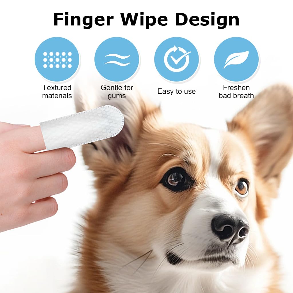 Qpets 50 Pcs Pet Wet Wipes, Disposable Pet Cleaning Finger Cover Cot Wipes Dog Cat Ear Cleaning Cover Finger Wet Wipes, Non-Woven Ear Cleaning Wet Wipes Protecting Cat Dog Ear Health