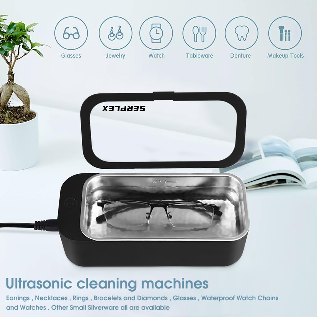 HASTHIP 42 kHZ Portable Professional Ultrasonic Mini Jewelry Cleaner with Stainless Steel 450ml Chamber for Cleaning Jewelry, Eyeglasses, Watches, Ring, Necklaces