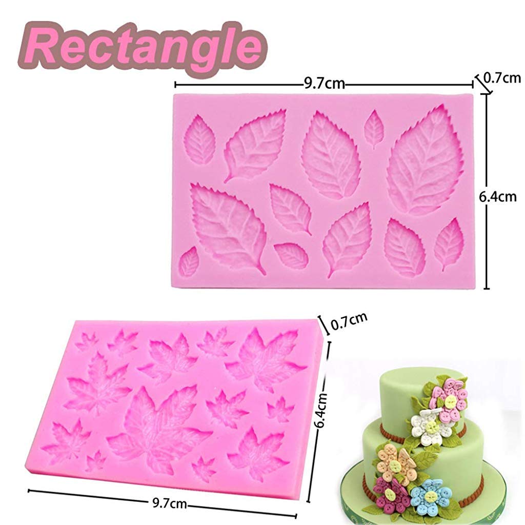 HASTHIP 5PCS Silicone Leaves Fondant Molds 3D Mini Maple Leaf Rose Shaped DIY Cake Decoration Molds