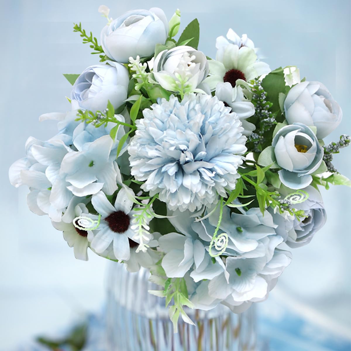 HASTHIP 2 Bundles Artificial Roses Fake Peonies Silk Flowers Plastic Grasses Bouquets for Home Wedding Party Garden Decor, Flower Arrangements, Style B