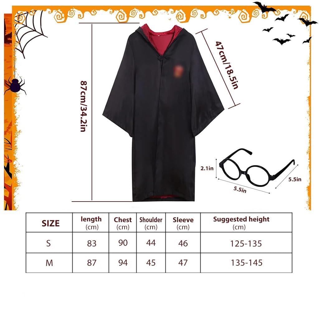 PATPAT Gryffindor Harry Potter Costume, Magic Robe Wizard Costume Magic School Uniform Halloween Costume with Magic stick, Scarf, Tie & Glasses Harry Potter Accessories For Kids 135-145cm High