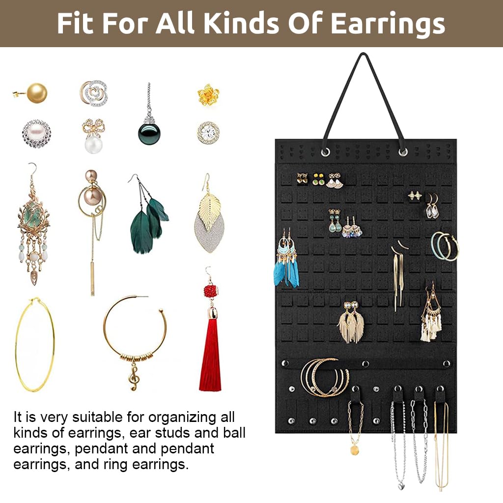 HASTHIP Hanging Jewellery Organizer for Women, Large Bracelets Earrings Organizer Box, Soft Felt Necklaces Earrings Storage Holder Hanger Display Board for Jewellery, Studs Hoop Earrings