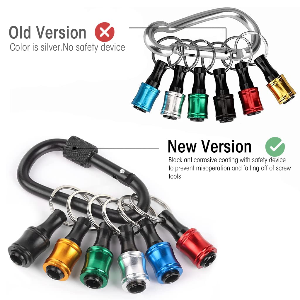Serplex 6Pcs 1/4 inch Hex Shank Aluminum Alloy Screwdriver Bits Holder with Black Carabiner, Bit Holder Keychain, Light-weight Quick-change Extension Bar Drill Screw Adapter Change
