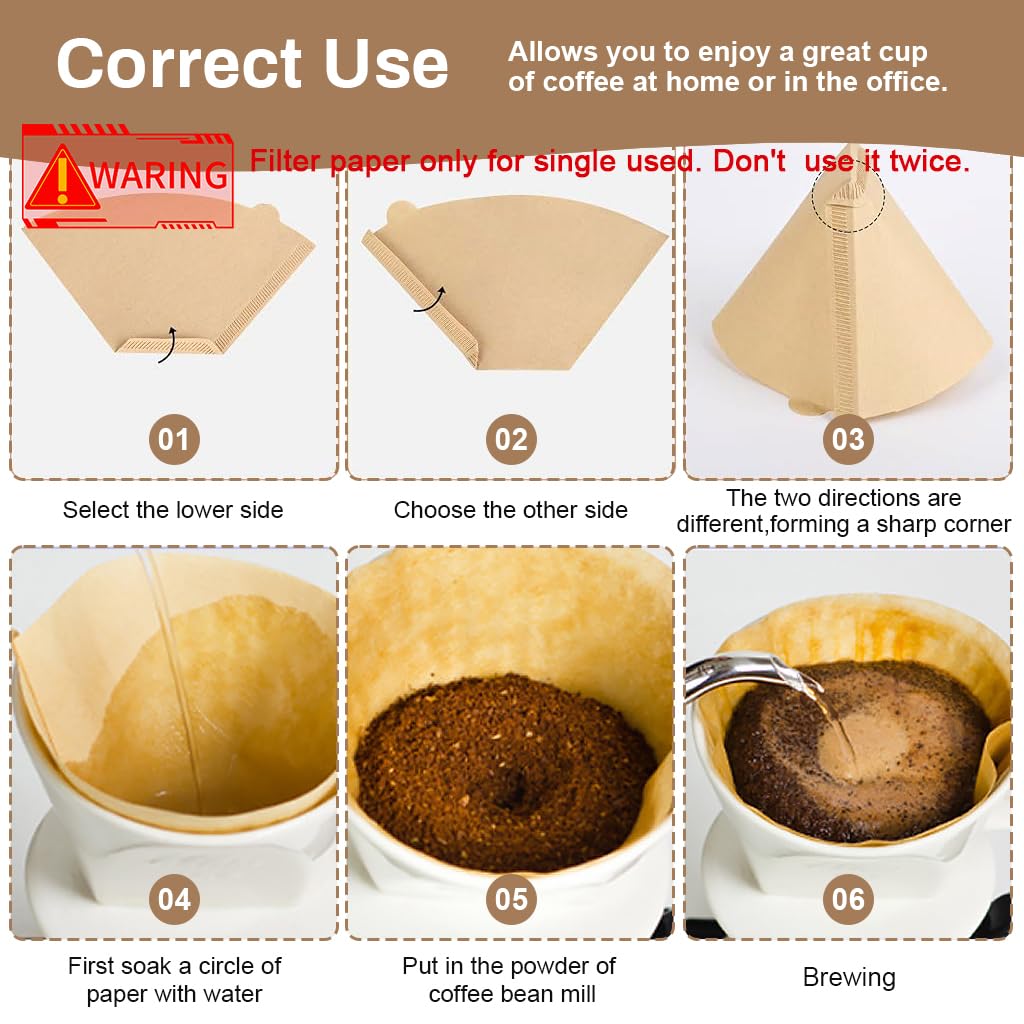 Supvox 100 Counts Coffee Filter Paper for Brewing Coffee Natural Unbleached Coffee Wedge-Shaped Filter Paper Disposable Coffee Filters Paper Fit for Drip Coffee